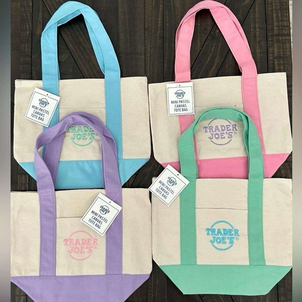 Trader Joe's Pastel Canvas Tote Bag Collection 4 pack.